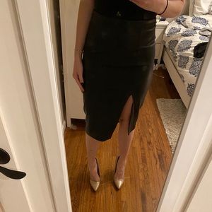 Leather midi skirt